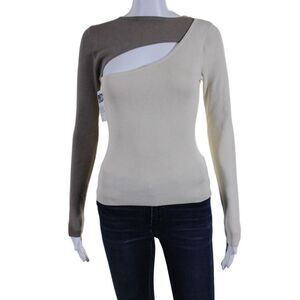 Interstyle Womens Long Sleeve Cut-Out Colorblock Pullover Sweater Brown Size M